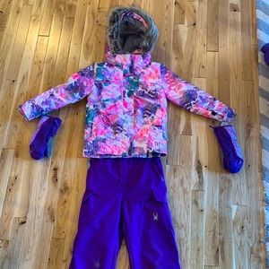 Ski set.  Ski jacket, snow pants, mittens